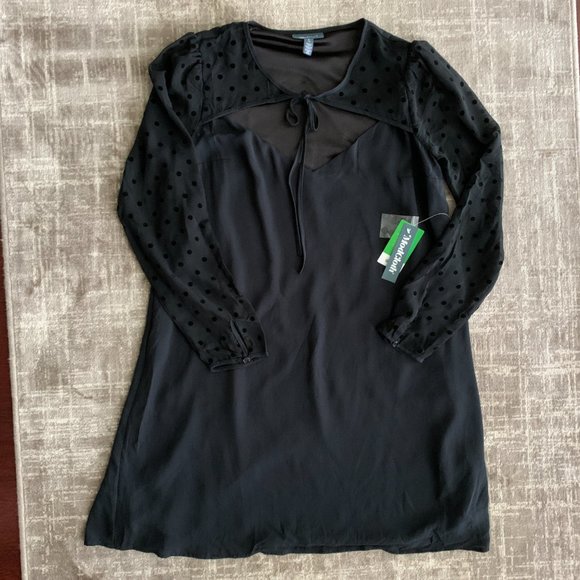 NEW Black Shift Dress with Polka Dot Sleeves - Picture 2 of 9